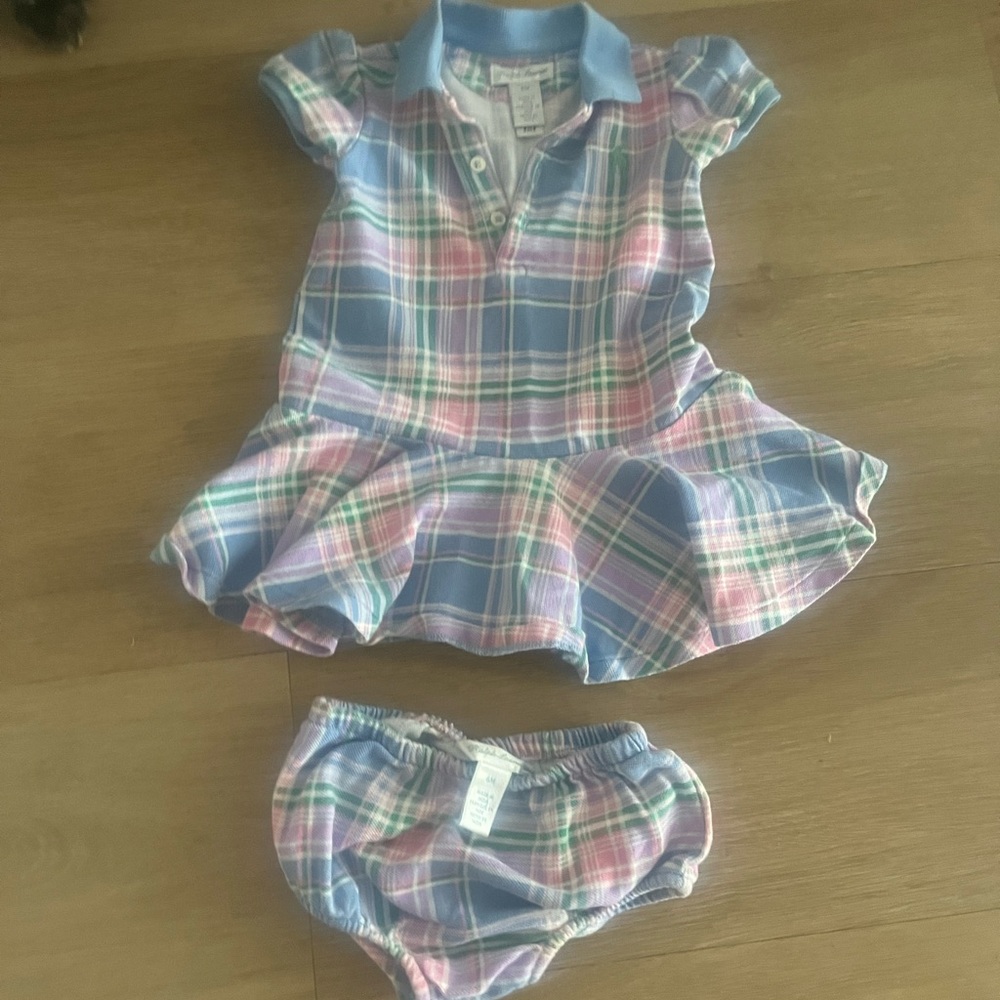 Polo by Ralph Lauren Blue & Pink Plaid Polo Dress with Bloomers